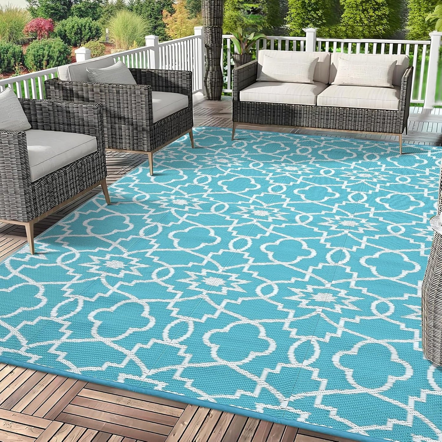 Garvee Outdoor Rug 10'x20' for Patios Clearance, Reversible Outdoor Plastic Straw Waterproof Camping Carpet, Large Area Rugs Patio Mats for Outside RV, Camper, Deck, Porch, Beach, Picnic (Black/Grey)
