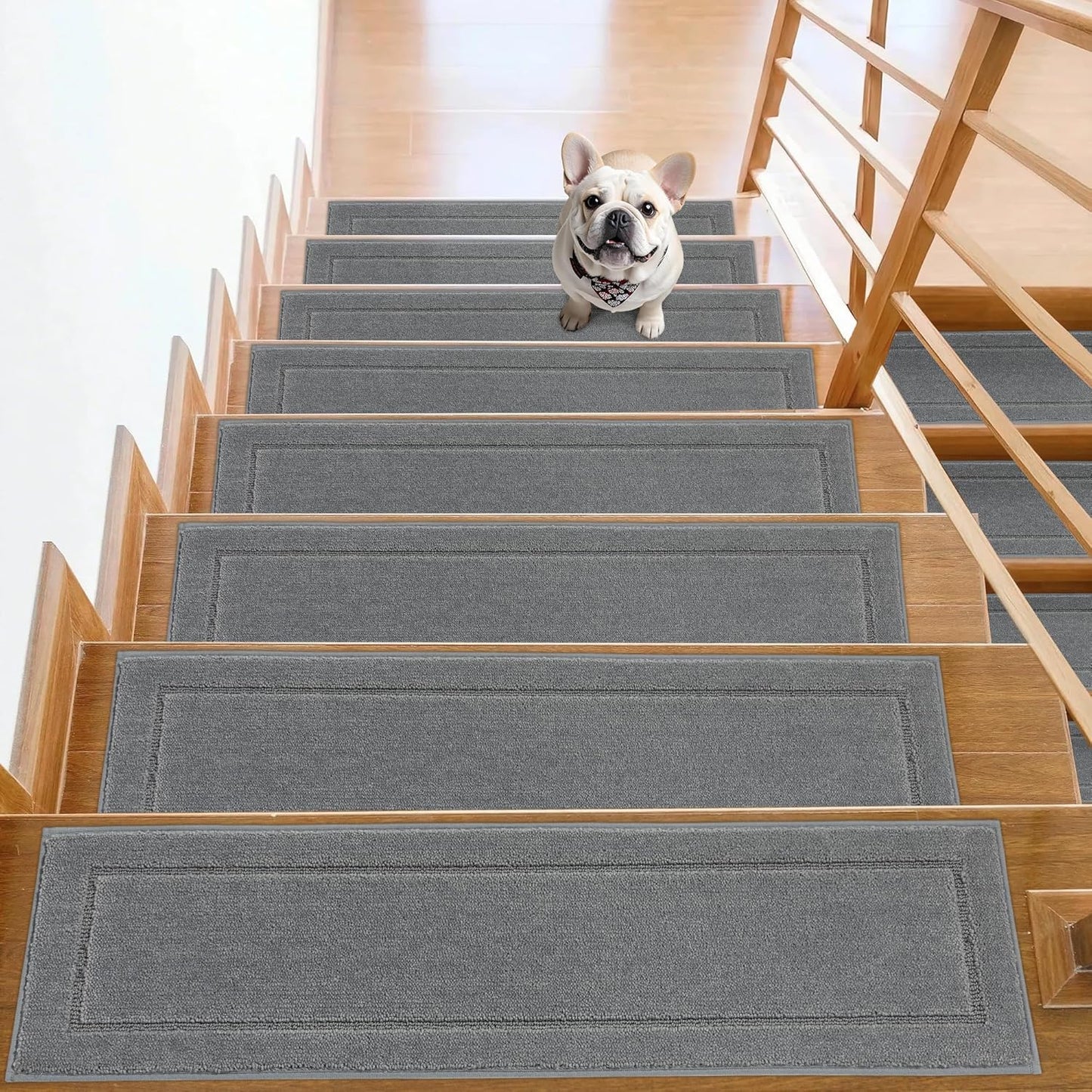 Non-Slip Stair Treads for Wooden Steps Indoor, 15 Pack 8" X 30" Edging Stair Rugs with TPE Backing, 0.4" Thick Carpet Stair Treads for Kids Elders & Pets, 100% Polyester Soft Stair Runners, Brown