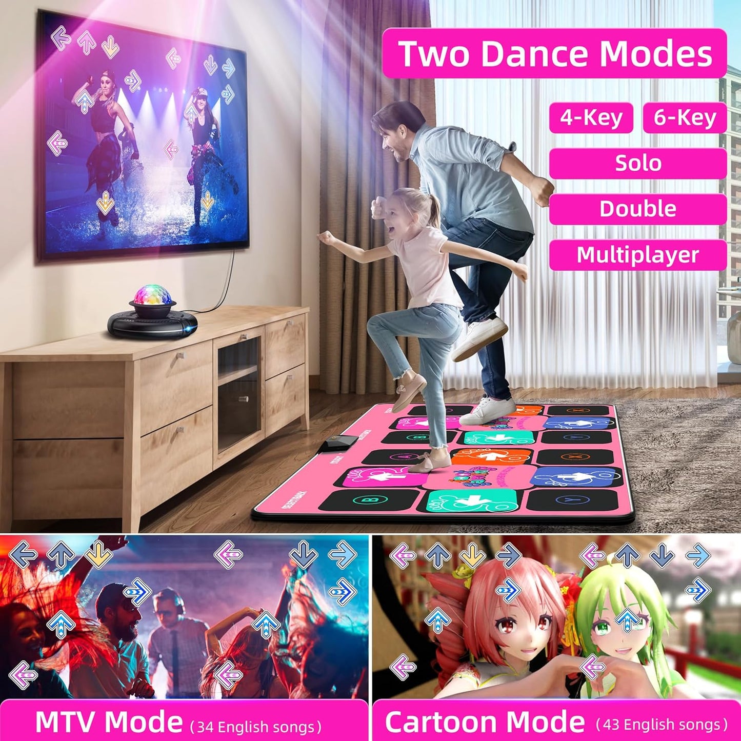 FWFX Dance Mat for Adults and Kids, Double User Wireless Dance Pad Game for TV, Plug and Play Electronic Dance Mats with Smart Camera, Exercise Dancing Mat for Family Games, Xmas Birthday Gifts Ideas