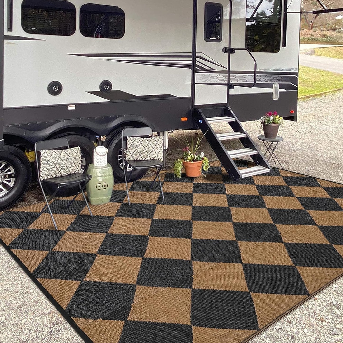 Garvee Outdoor Rug 10'x20' for Patios Clearance, Reversible Outdoor Plastic Straw Waterproof Camping Carpet, Large Area Rugs Patio Mats for Outside RV, Camper, Deck, Porch, Beach, Picnic (Black/Grey)