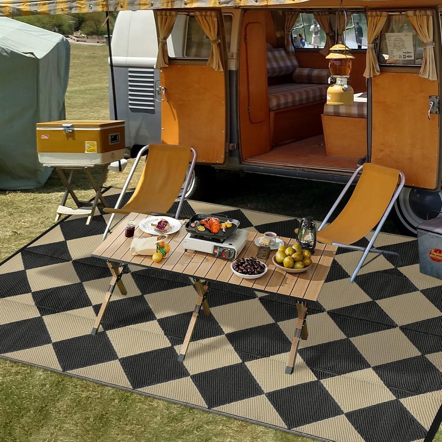 Garvee Outdoor Rug 10'x20' for Patios Clearance, Reversible Outdoor Plastic Straw Waterproof Camping Carpet, Large Area Rugs Patio Mats for Outside RV, Camper, Deck, Porch, Beach, Picnic (Black/Grey)