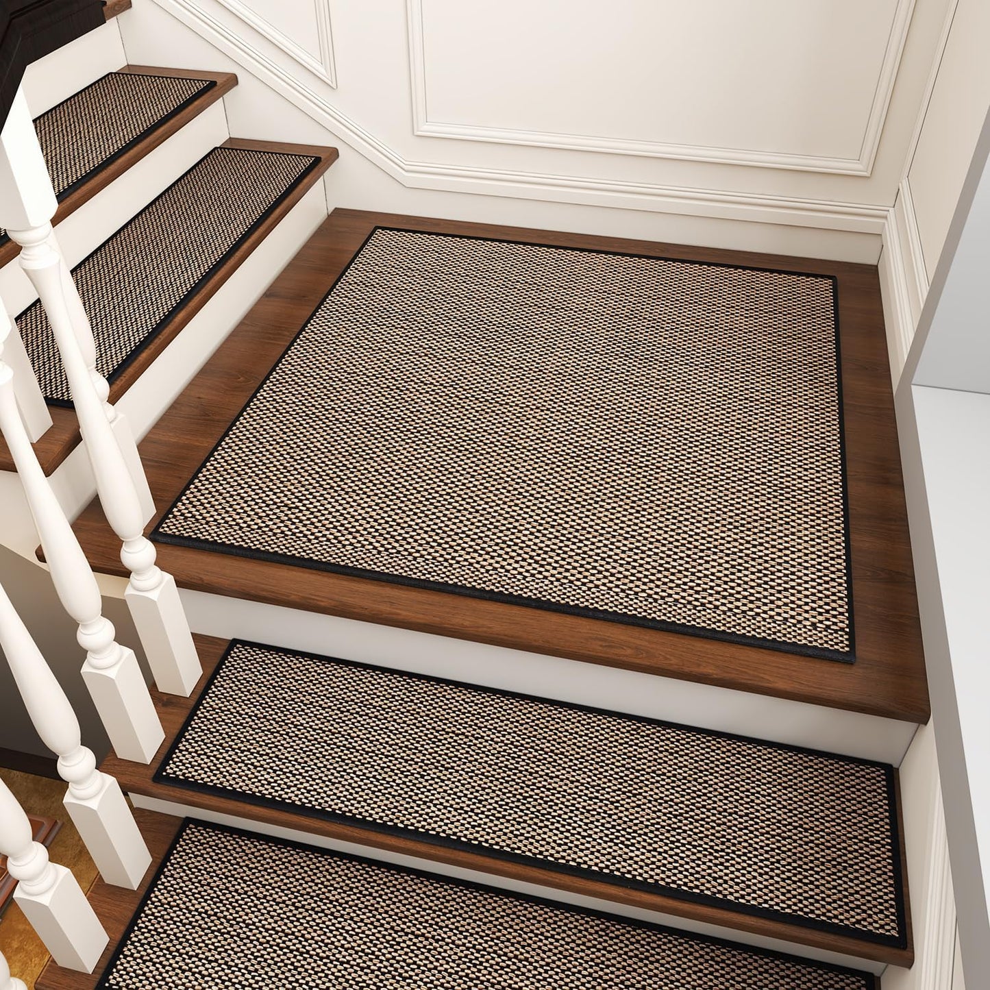 PADOOR Non Slip Stair-Treads,Rubber Backing Stair-Runners for Wooden Steps,15PCS Residue Free Carpet Stair Treads for Kids and Dogs 8"x30" Beige