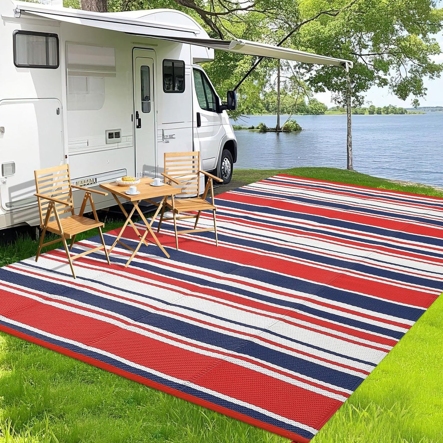Garvee Outdoor Rug 10'x20' for Patios Clearance, Reversible Outdoor Plastic Straw Waterproof Camping Carpet, Large Area Rugs Patio Mats for Outside RV, Camper, Deck, Porch, Beach, Picnic (Black/Grey)