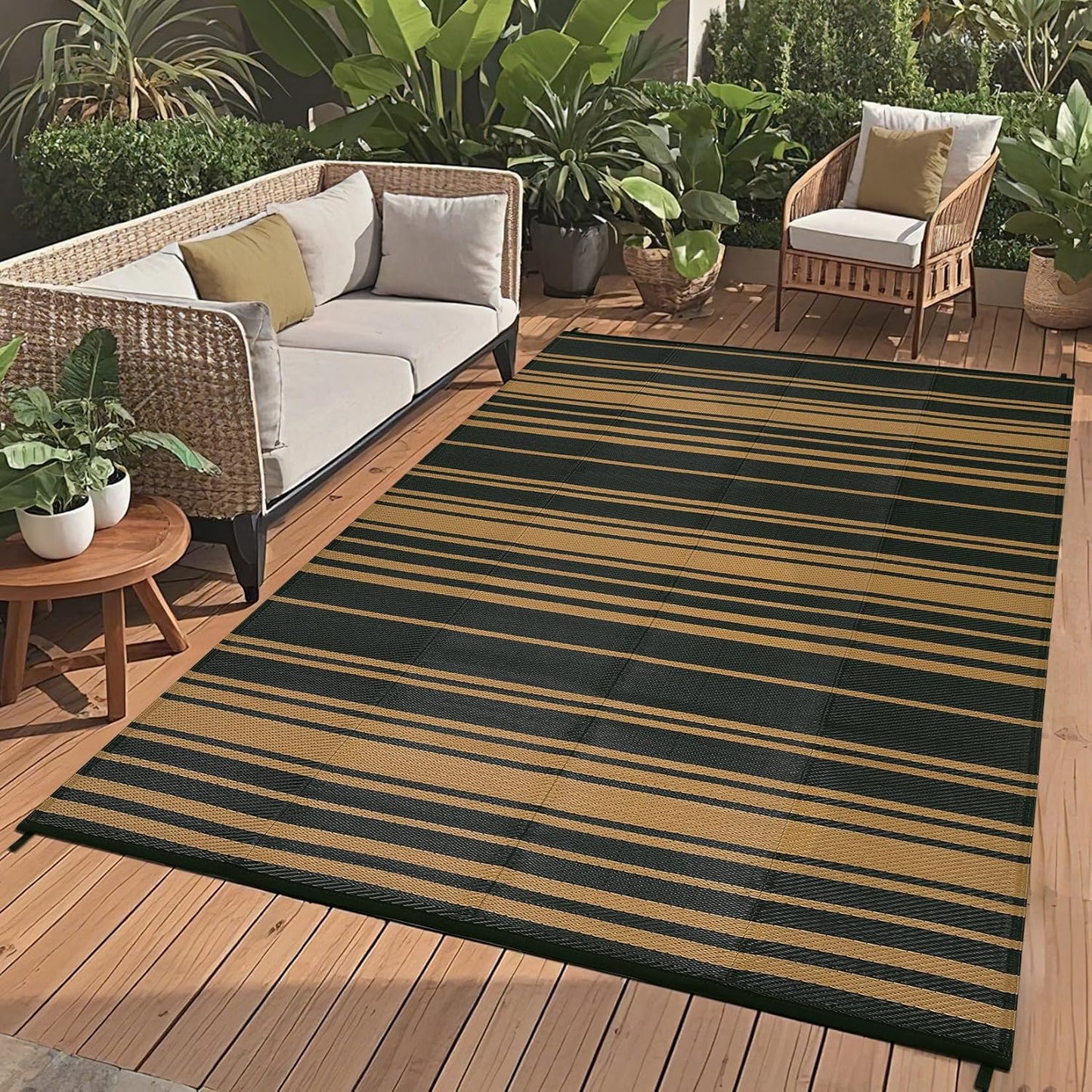 Garvee Outdoor Rug 10'x20' for Patios Clearance, Reversible Outdoor Plastic Straw Waterproof Camping Carpet, Large Area Rugs Patio Mats for Outside RV, Camper, Deck, Porch, Beach, Picnic (Black/Grey)