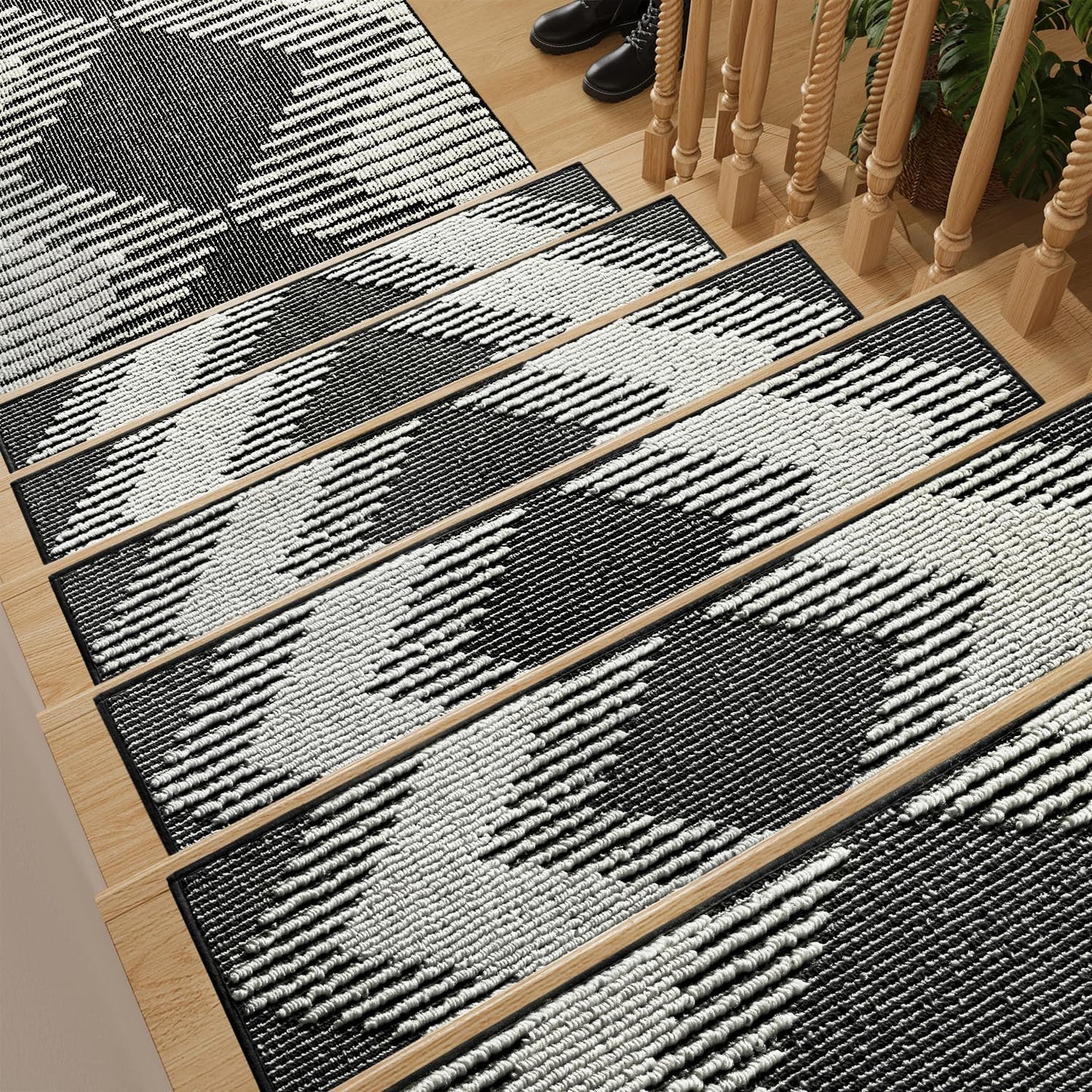 PADOOR 15PC Stair-Treads Non Slip, 3D Peel and Stick Stair Treads for Wooden Steps Indoor, Stair-Carpet Treads Washable Reusable Adhesive Stair-Runner Rugs for Kids and Dogs 8"x30" Brown