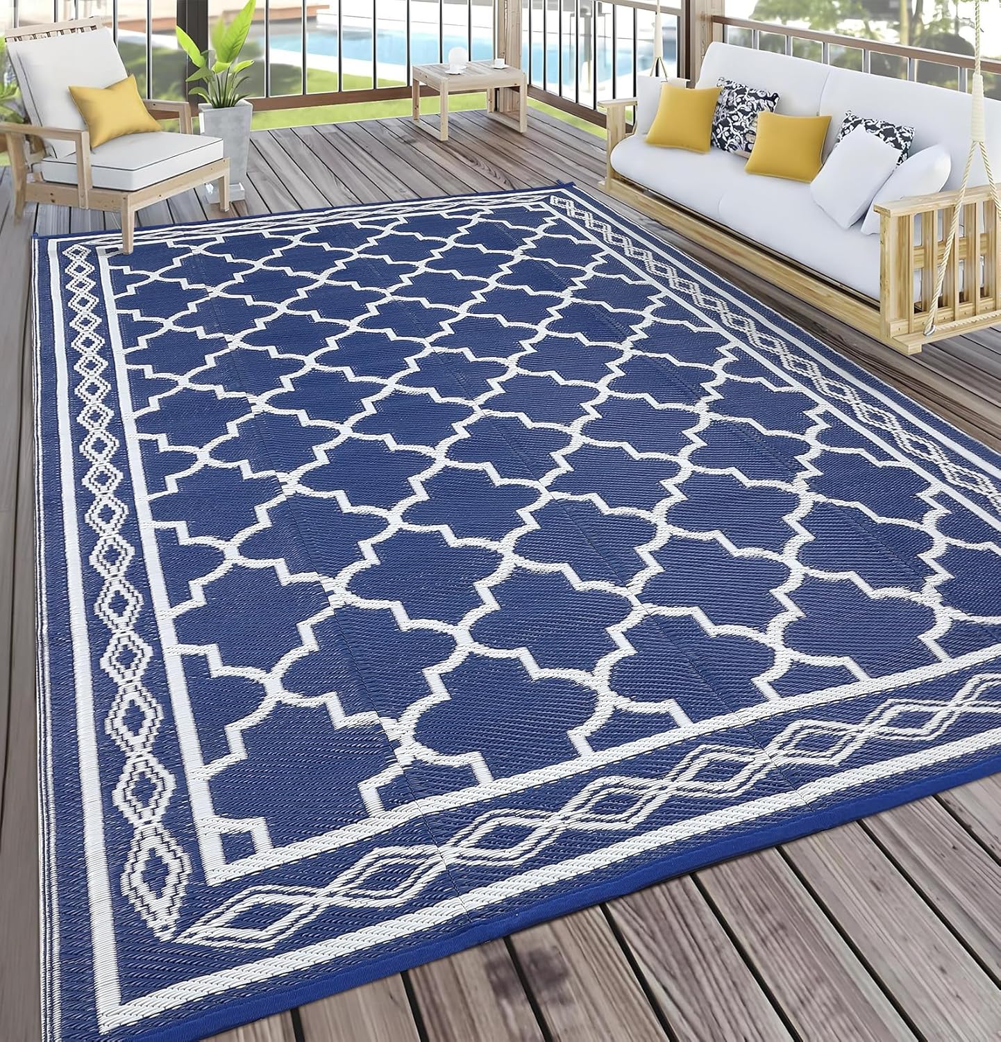 Garvee Outdoor Rug 10'x20' for Patios Clearance, Reversible Outdoor Plastic Straw Waterproof Camping Carpet, Large Area Rugs Patio Mats for Outside RV, Camper, Deck, Porch, Beach, Picnic (Black/Grey)