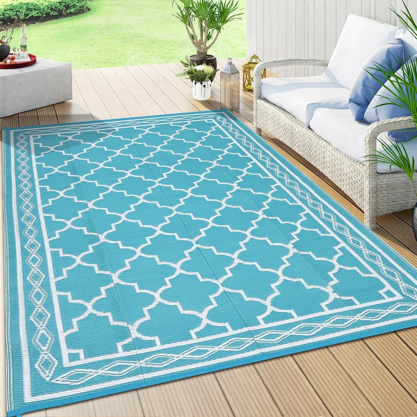 Garvee Outdoor Rug 10'x20' for Patios Clearance, Reversible Outdoor Plastic Straw Waterproof Camping Carpet, Large Area Rugs Patio Mats for Outside RV, Camper, Deck, Porch, Beach, Picnic (Black/Grey)
