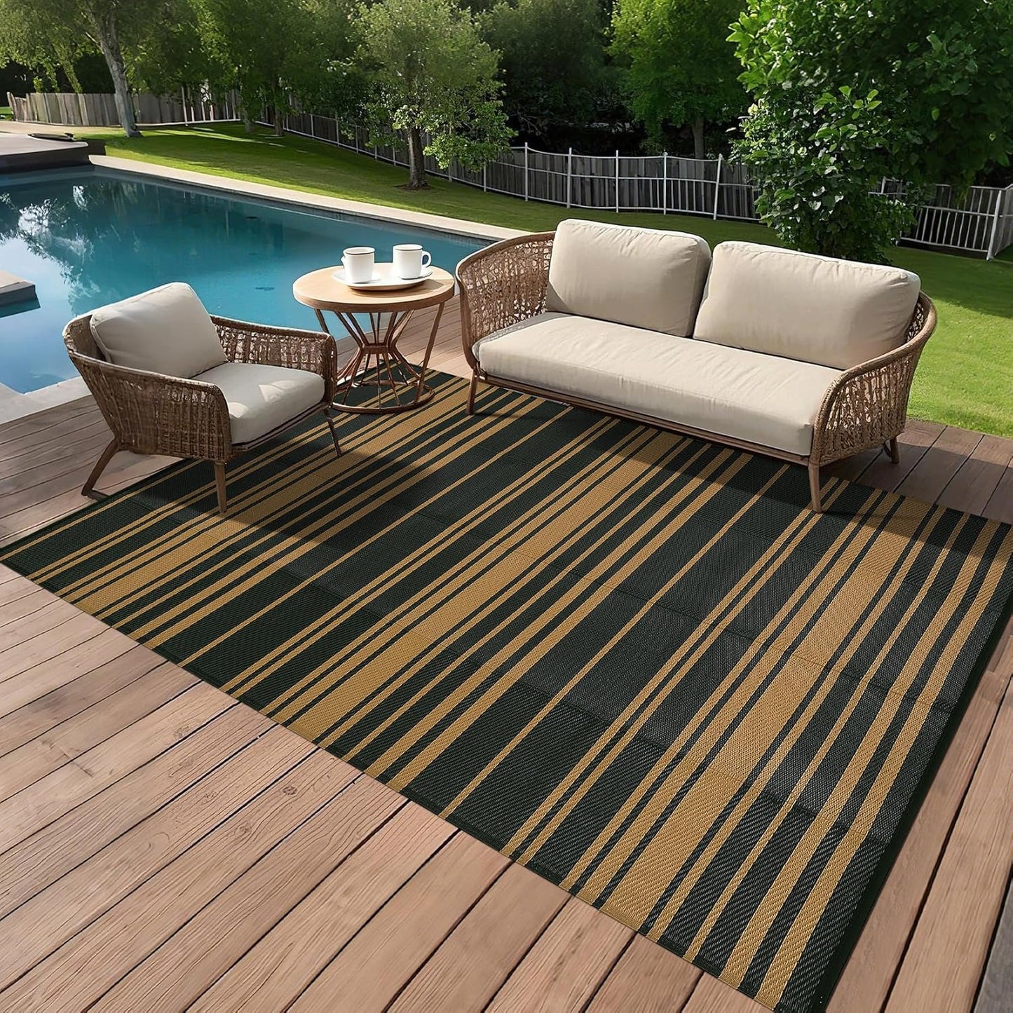 Garvee Outdoor Rug 10'x20' for Patios Clearance, Reversible Outdoor Plastic Straw Waterproof Camping Carpet, Large Area Rugs Patio Mats for Outside RV, Camper, Deck, Porch, Beach, Picnic (Black/Grey)