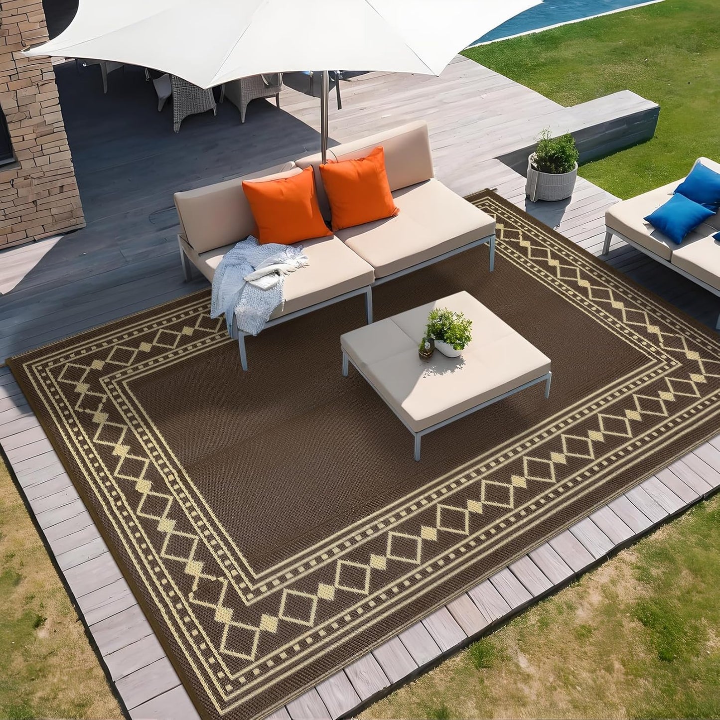Garvee Outdoor Rug 10'x20' for Patios Clearance, Reversible Outdoor Plastic Straw Waterproof Camping Carpet, Large Area Rugs Patio Mats for Outside RV, Camper, Deck, Porch, Beach, Picnic (Black/Grey)