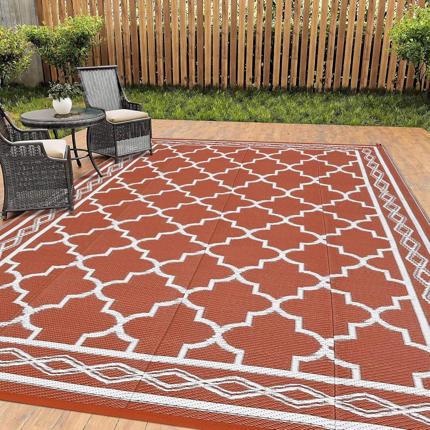 Garvee Outdoor Rug 10'x20' for Patios Clearance, Reversible Outdoor Plastic Straw Waterproof Camping Carpet, Large Area Rugs Patio Mats for Outside RV, Camper, Deck, Porch, Beach, Picnic (Black/Grey)