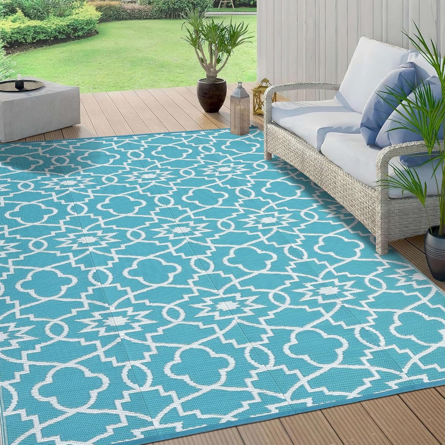 Garvee Outdoor Rug 10'x20' for Patios Clearance, Reversible Outdoor Plastic Straw Waterproof Camping Carpet, Large Area Rugs Patio Mats for Outside RV, Camper, Deck, Porch, Beach, Picnic (Black/Grey)