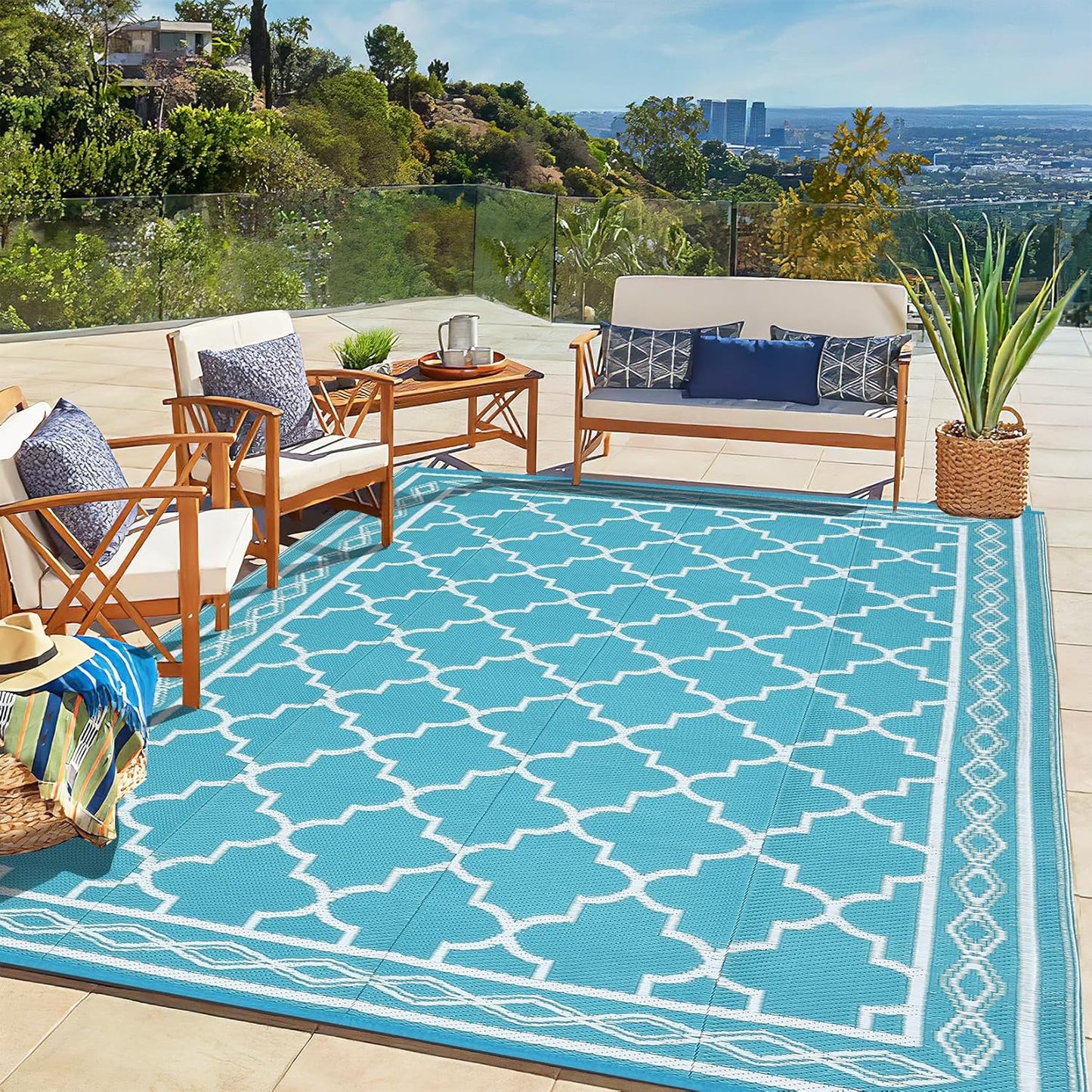 Garvee Outdoor Rug 10'x20' for Patios Clearance, Reversible Outdoor Plastic Straw Waterproof Camping Carpet, Large Area Rugs Patio Mats for Outside RV, Camper, Deck, Porch, Beach, Picnic (Black/Grey)