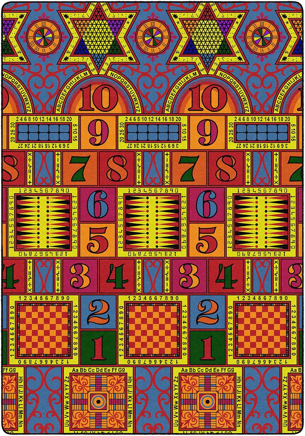 Flagship Carpets Games That Teach Activity Educational Area Rug, Design with Games, Numbers, Letters for Kids Room Mat, Children's Classroom or Playroom Carpet, 12' x 18', Multicolor