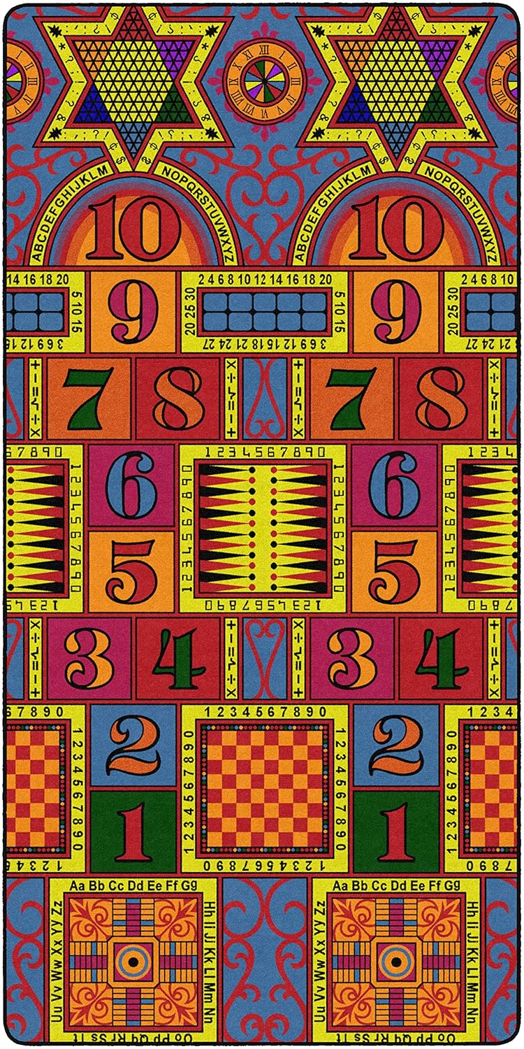 Flagship Carpets Games That Teach Activity Educational Area Rug, Design with Games, Numbers, Letters for Kids Room Mat, Children's Classroom or Playroom Carpet, 12' x 18', Multicolor