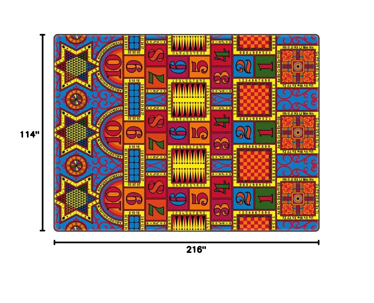 Flagship Carpets Games That Teach Activity Educational Area Rug, Design with Games, Numbers, Letters for Kids Room Mat, Children's Classroom or Playroom Carpet, 12' x 18', Multicolor