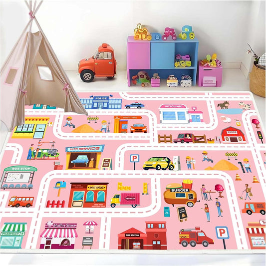 Car Play Mat - Non Slip Kids Rug for Toy Cars, Low Pile for Classroom