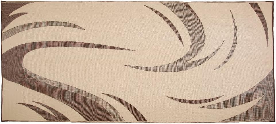 Stylish Camping SD8187 8-Feet x 18-Feet Graphic Swish RV Reversible Patio Mat, Brown/Tan