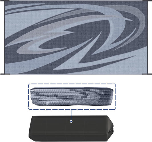 EEZ RV Products 9'x18' GW Heavy Duty Reversible/Durable Outdoor Patio/RVing Mats(9ft x18ft Grey) Come with Large Storage Bag & 6 Sets of Stakes and Washer