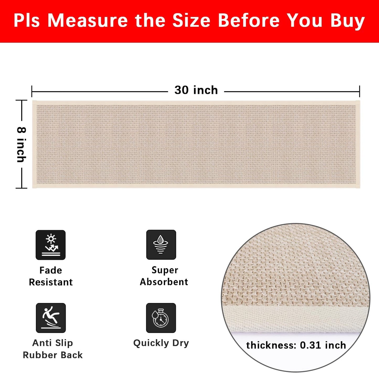 GOYLSER Non Slip Stair Treads for Wooden Steps Indoor, 15pcs Rubber Backed Beige Stair Rugs Pads, Removable Stair Mats for Pet Dog, Elders and Kids