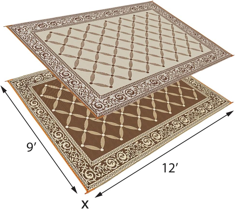 Stylish Camping 119127 9-feet by 12-feet Reversible Mat, Plastic Straw Rug, Large Floor Mat for Outdoors, RV, Patio, Backyard, Picnic, Beach, Camping (Brown/Beige)