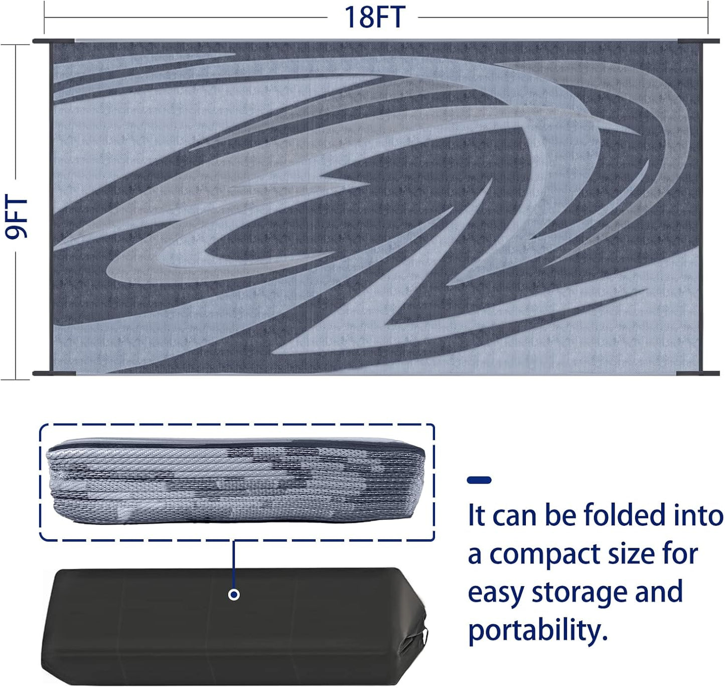 EEZ RV Products 9'x18' GW Heavy Duty Reversible/Durable Outdoor Patio/RVing Mats(9ft x18ft Grey) Come with Large Storage Bag & 6 Sets of Stakes and Washer