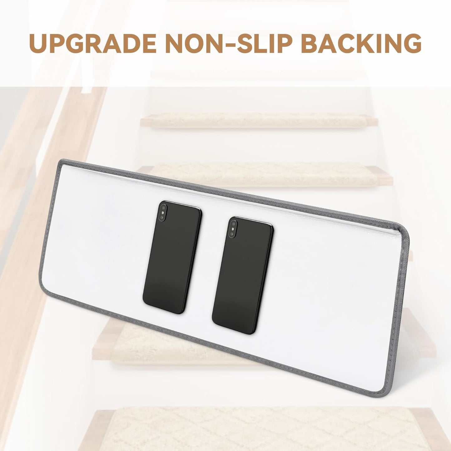Bullnose Stair Treads Non Slip 9.5" x 32", 14 Pcs Carpet Stair Treads for Wooden Steps Indoor with Edge Protection, Reusable Peel and Stick TPU Backing Stair Runner Rugs - Diamond Pattern Grey.