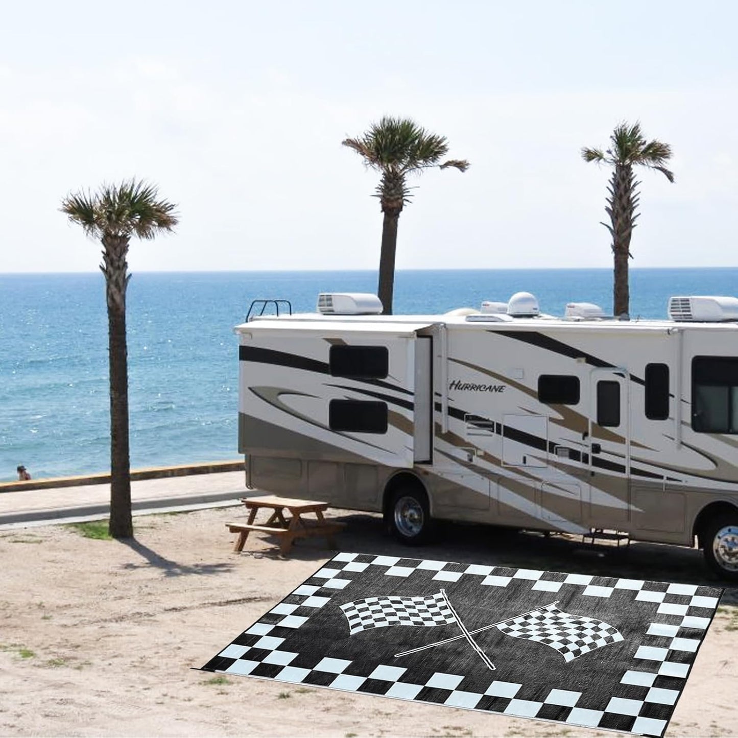 EEZ RV Products 9'x18' GW Heavy Duty Reversible/Durable Outdoor Patio/RVing Mats(9ft x18ft Grey) Come with Large Storage Bag & 6 Sets of Stakes and Washer