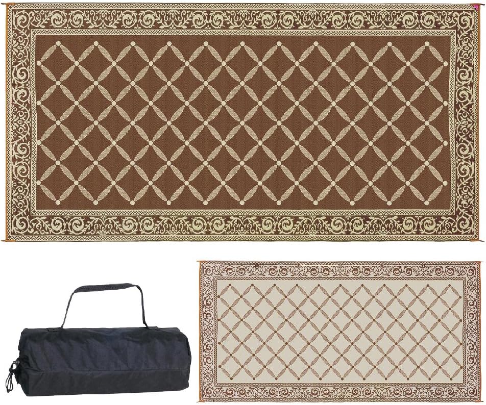 Stylish Camping 119127 9-feet by 12-feet Reversible Mat, Plastic Straw Rug, Large Floor Mat for Outdoors, RV, Patio, Backyard, Picnic, Beach, Camping (Brown/Beige)
