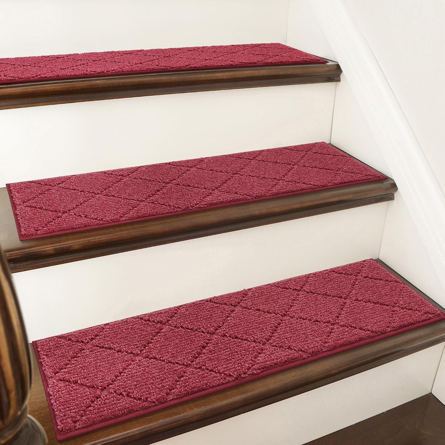 COSY HOMEER Edging Stair Treads Non-Slip Carpet Mat 28inX9in Indoor Stair Runners for Wooden Steps, Edging Stair Rugs for Kids and Dogs, 100% Polyester TPE Backing (15pc, Beige)