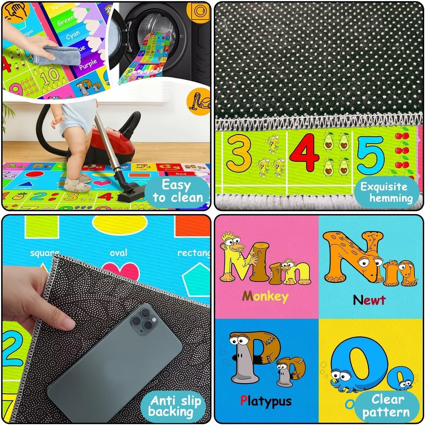 Kids Alphabet Play Game Rug - 7'x10' ABC Numbers and Shapes Educational Learning Toddler Carpet - Kids Room Playroom Classroom Kindergarten Activity Fun Soft Non-Slip Mat