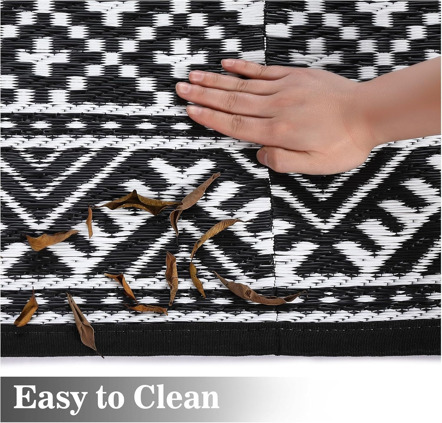 10x20 Large Outdoor Plastic Straw Rug, Outdoor Rug, Reversible Plastic Camping Mats, Easy Cleaning, Non Shedding Patio Rug for Outdoors, Backyard, Picnic, Patio, Deck, Black/White