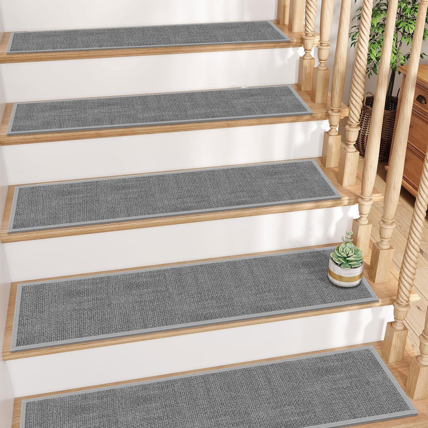 GOYLSER Non Slip Stair Treads for Wooden Steps Indoor, 15pcs Rubber Backed Beige Stair Rugs Pads, Removable Stair Mats for Pet Dog, Elders and Kids