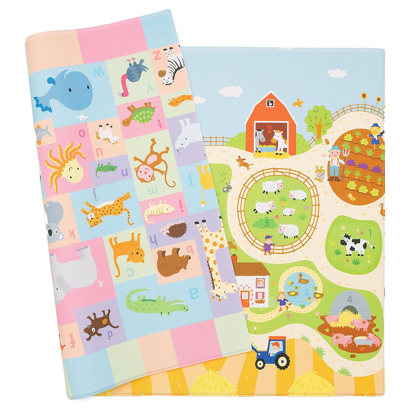 Baby Care Play Mat (Large, Playful - Zoo Town) 82'' x 55'' Original One-Piece Reversible Rollable Waterproof Play Mat for Infants, Babies, Toddler, and Kids