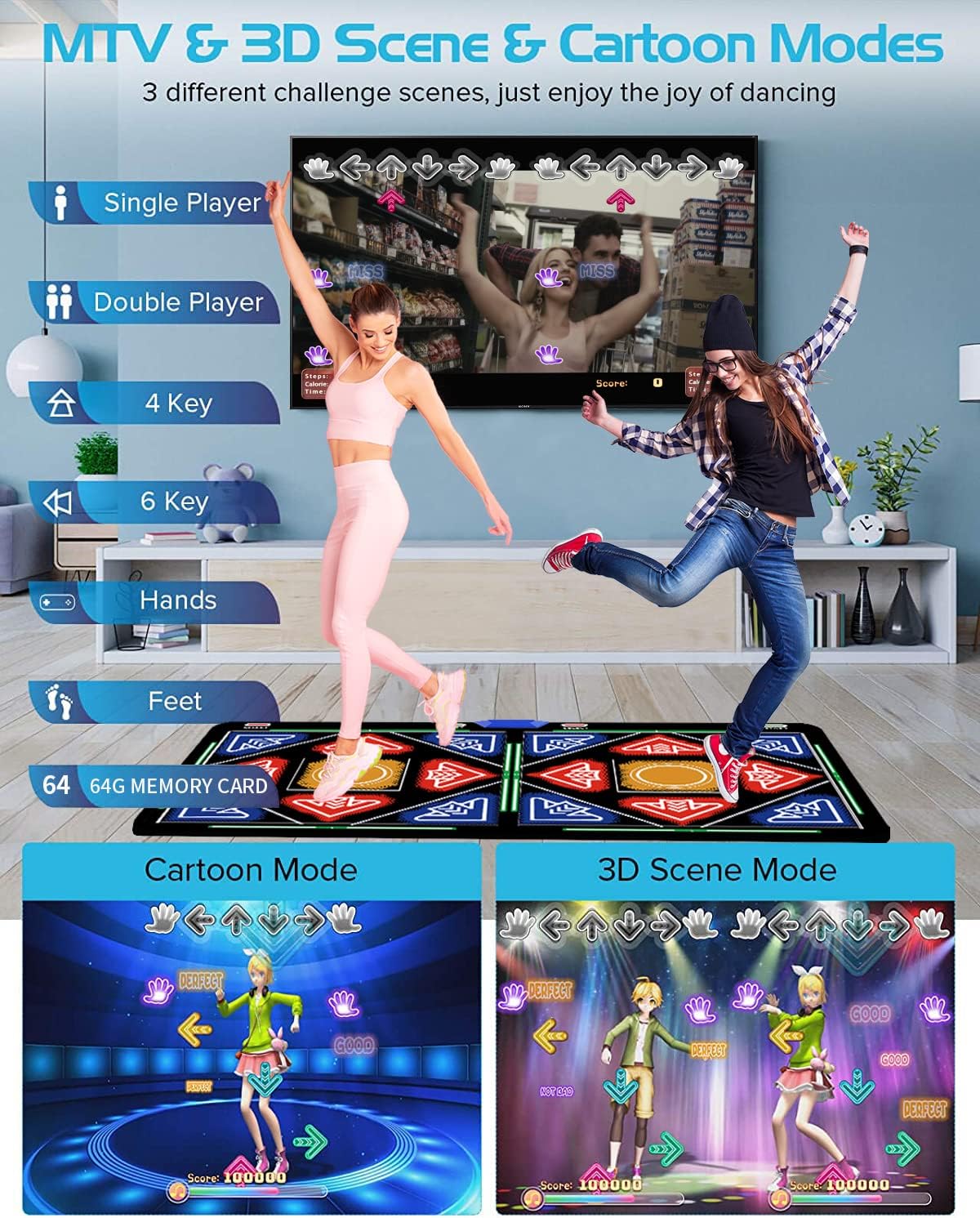 Single/Double HDMI Musical Electronic Dance mat with a Camera, a 64G Large Memory Card, Including 1030 Games,650 Songs, 81 Music Videos,Suitable for TV use,a Luxurious Gift for Boys and Girls