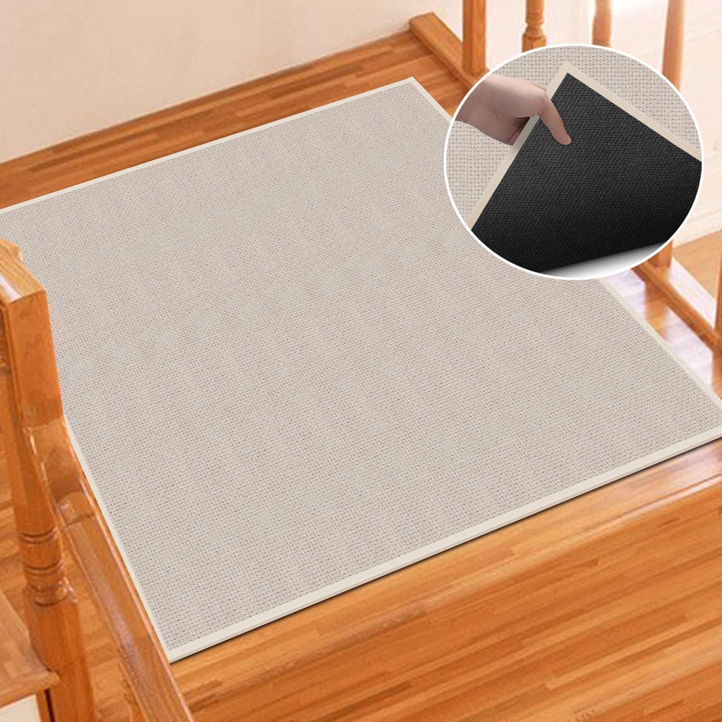 GOYLSER Non Slip Stair Treads for Wooden Steps Indoor, 15pcs Rubber Backed Beige Stair Rugs Pads, Removable Stair Mats for Pet Dog, Elders and Kids