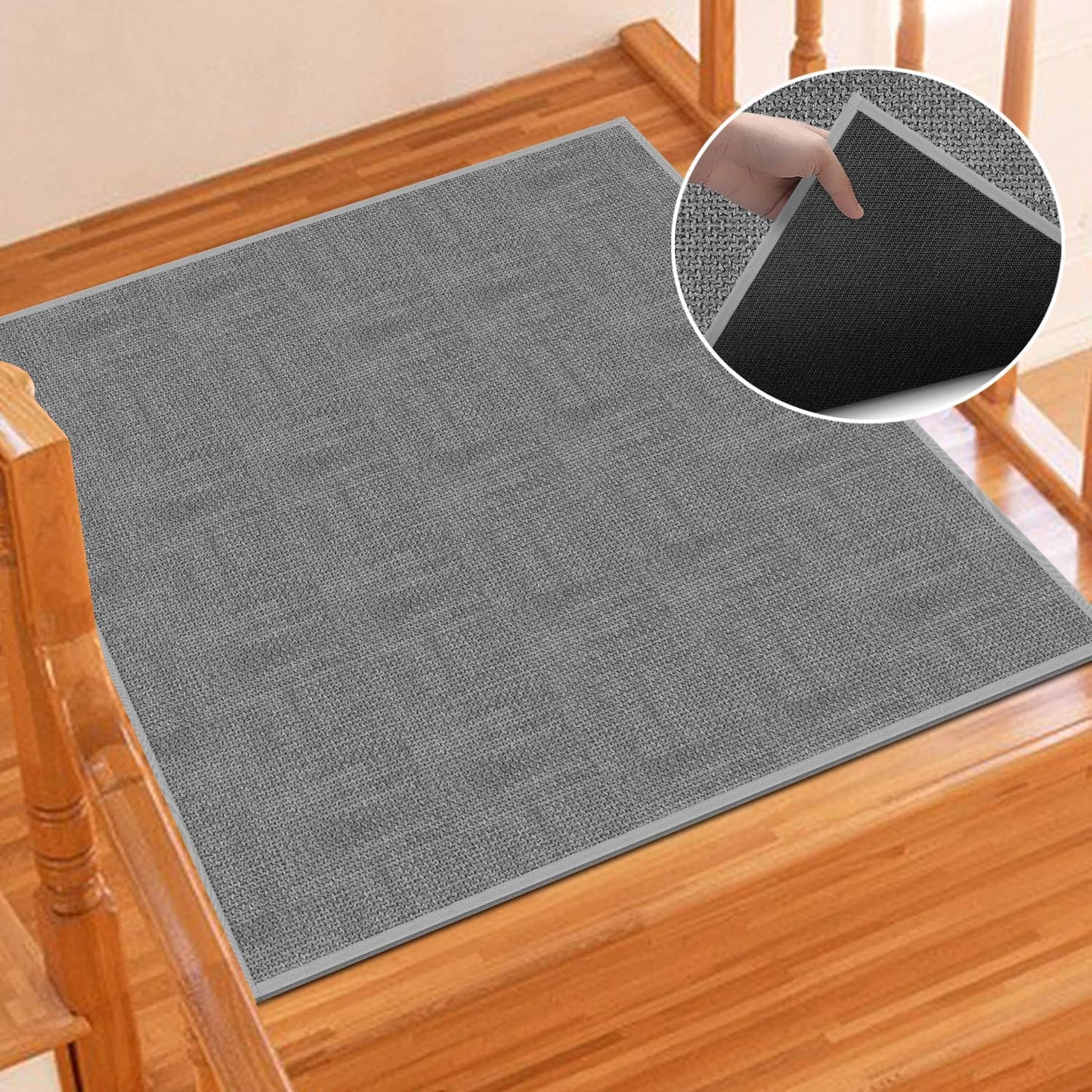 GOYLSER Non Slip Stair Treads for Wooden Steps Indoor, 15pcs Rubber Backed Beige Stair Rugs Pads, Removable Stair Mats for Pet Dog, Elders and Kids