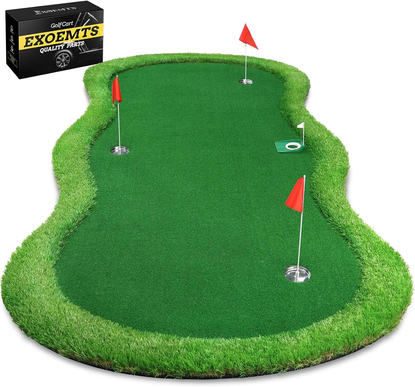 Thickened Realistic Golf Putting Green, 5 x 10ft Professional Golf Practice Training Mat for Indoor Outdoor, 3 Holes, Long Challenging Game Green Mat for Children with Training Aid Put Cup