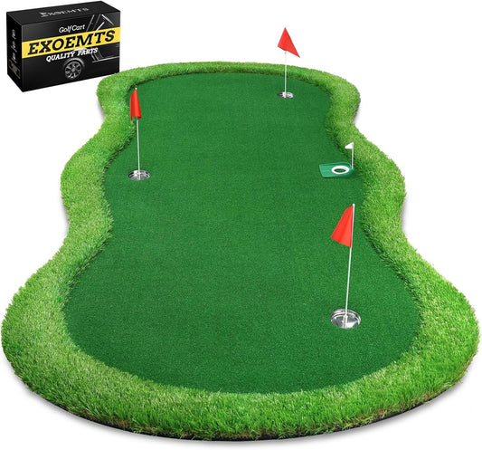 Thickened Realistic Golf Putting Green, 5 x 10ft Professional Golf Practice Training Mat for Indoor Outdoor, 3 Holes, Long Challenging Game Green Mat for Children with Training Aid Put Cup