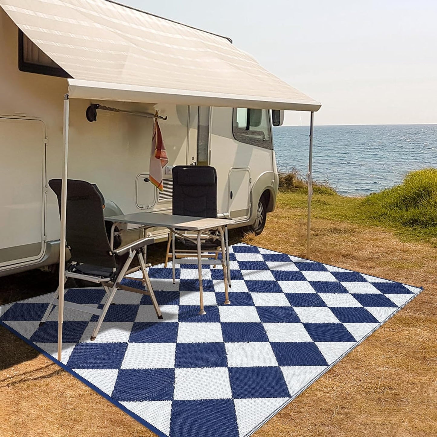 Garvee Outdoor Rug 10'x20' for Patios Clearance, Reversible Outdoor Plastic Straw Waterproof Camping Carpet, Large Area Rugs Patio Mats for Outside RV, Camper, Deck, Porch, Beach, Picnic (Black/Grey)