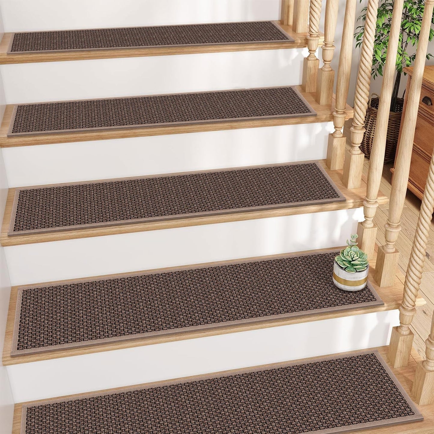 GOYLSER Non Slip Stair Treads for Wooden Steps Indoor, 15pcs Rubber Backed Beige Stair Rugs Pads, Removable Stair Mats for Pet Dog, Elders and Kids