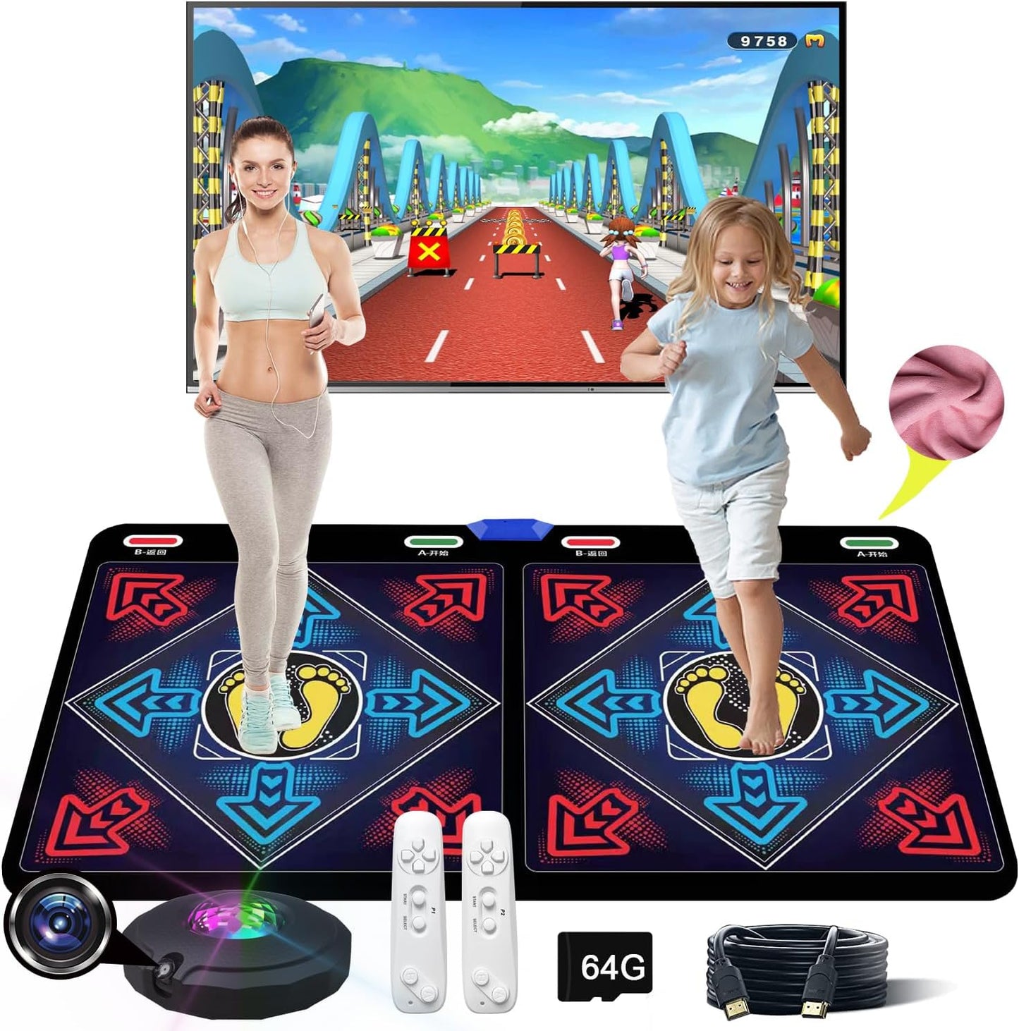 HDMI Musical Electronic Dance mat with a Camera, a 64G Large Memory Card, Including 1000 Games,650 Songs,81 Music Videos,for Single/Double Users, a Luxurious Gift for Boys and Girls