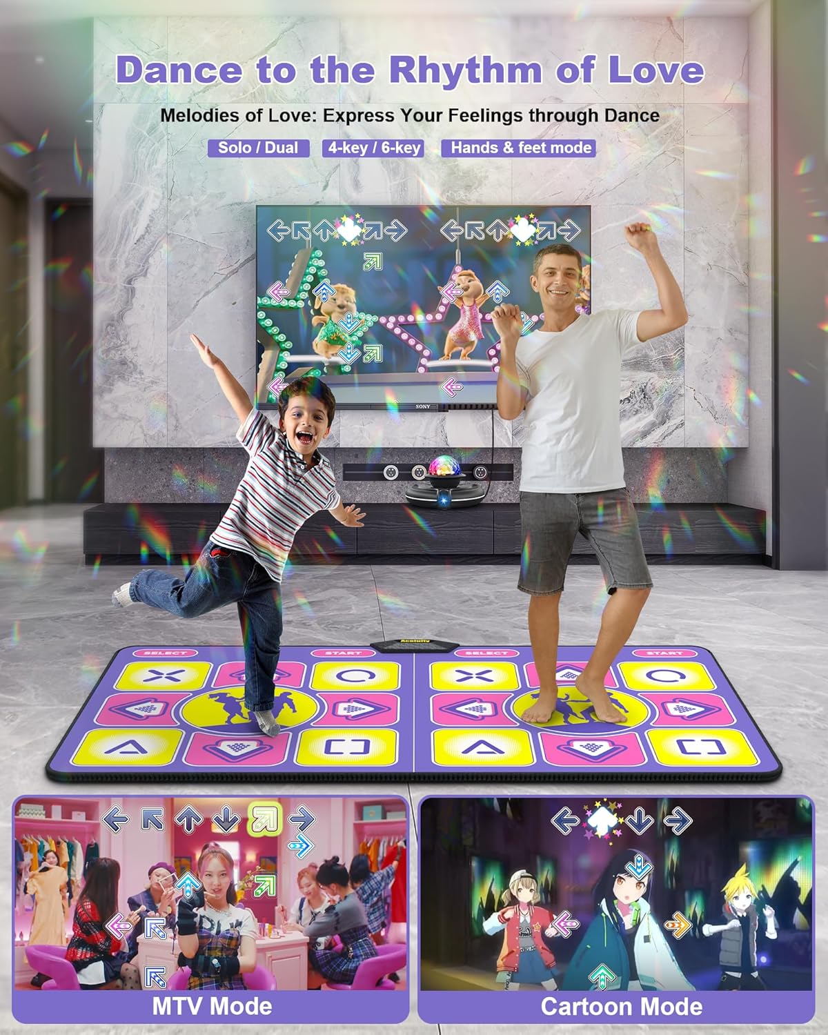 Dance Mat - Wireless Electronic Dance Mat for TV with Camera, Non-Slip Exercise Dance Pad with Yoga Mode for Kids & Adults, Family-Friendly Game Mat Toy Gift for Girls & Boys (Purple)