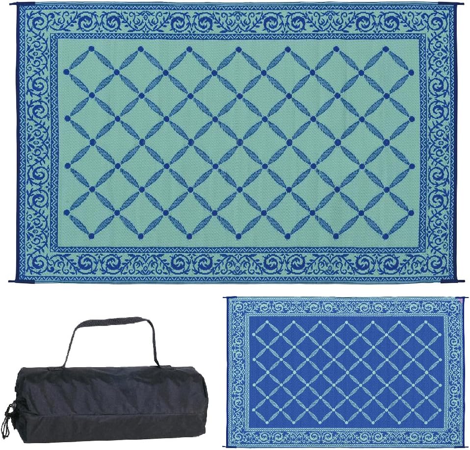 Stylish Camping 119127 9-feet by 12-feet Reversible Mat, Plastic Straw Rug, Large Floor Mat for Outdoors, RV, Patio, Backyard, Picnic, Beach, Camping (Brown/Beige)