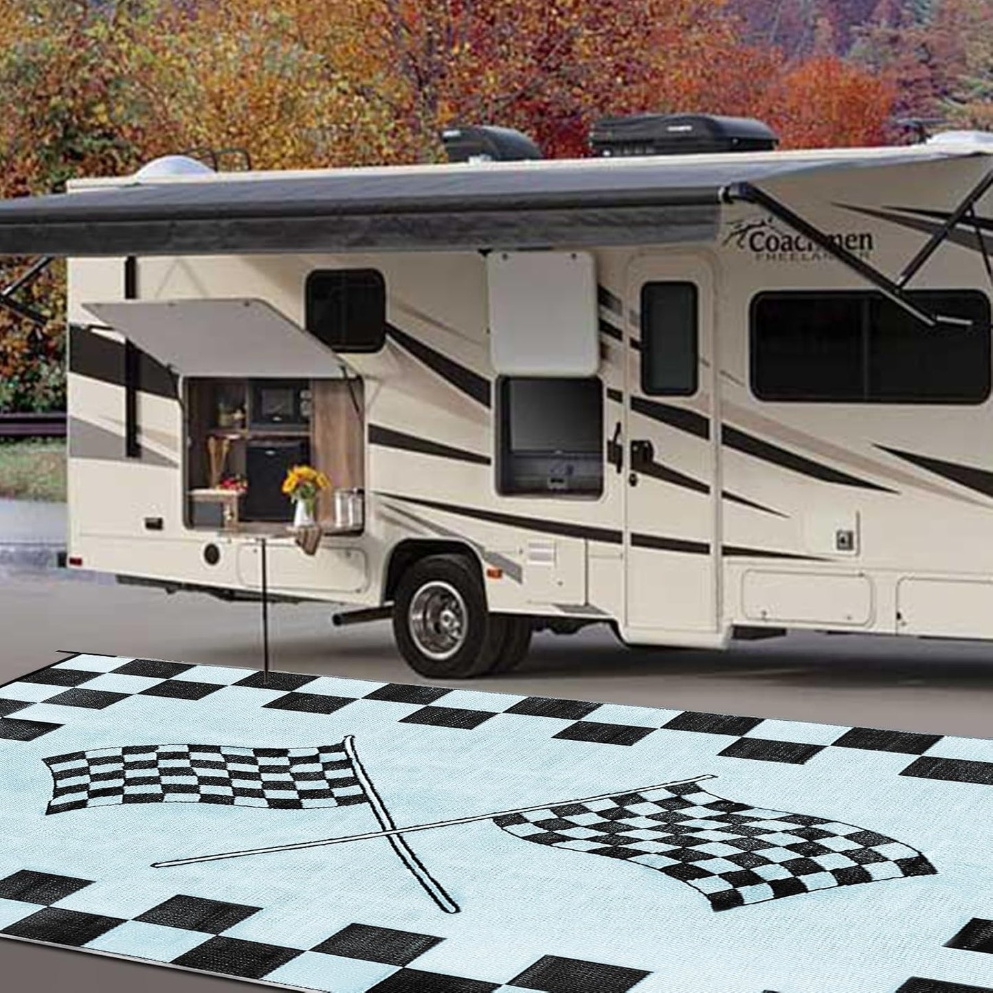 EEZ RV Products 9'x18' GW Heavy Duty Reversible/Durable Outdoor Patio/RVing Mats(9ft x18ft Grey) Come with Large Storage Bag & 6 Sets of Stakes and Washer