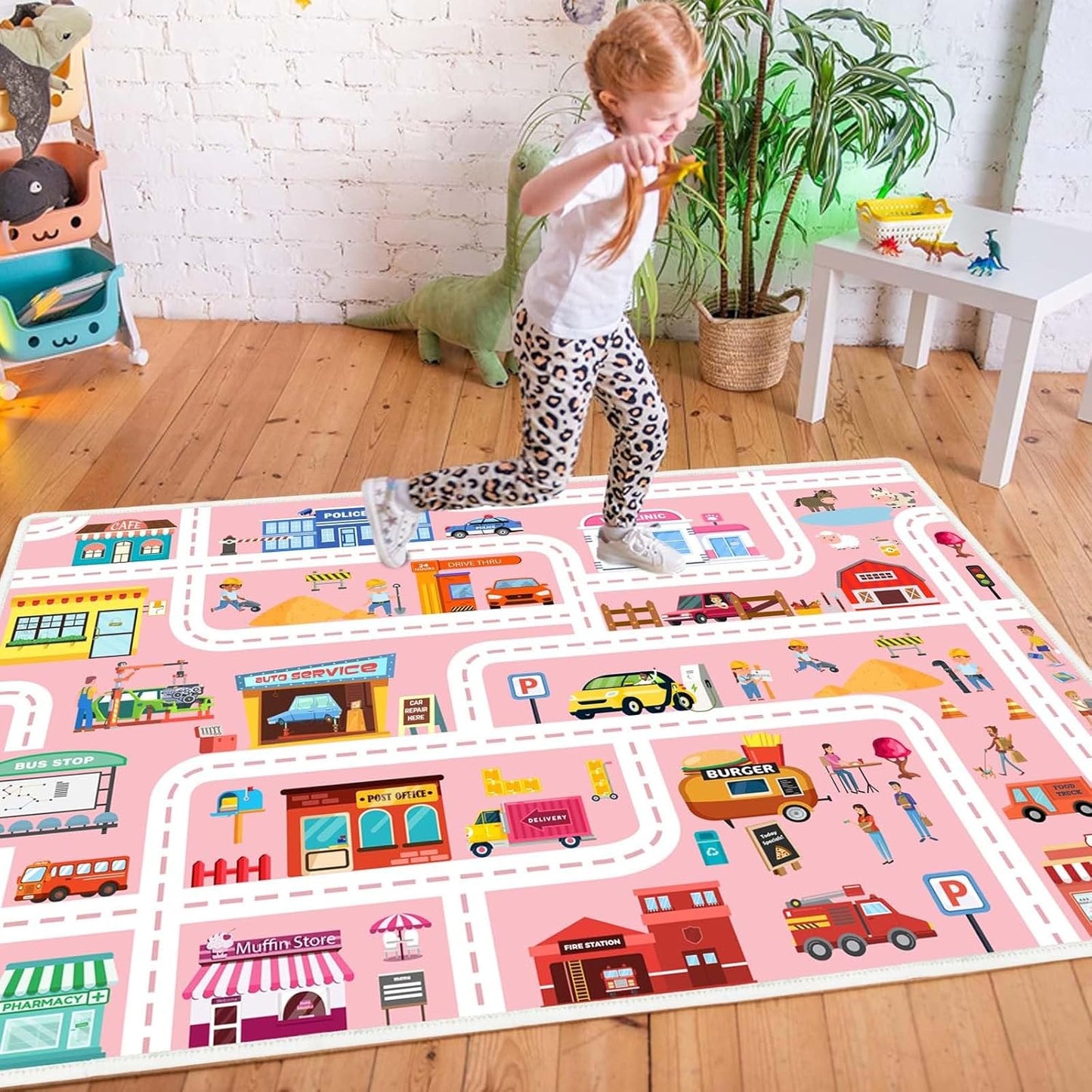 Car Play Mat - Non Slip Kids Rug for Toy Cars, Low Pile for Classroom