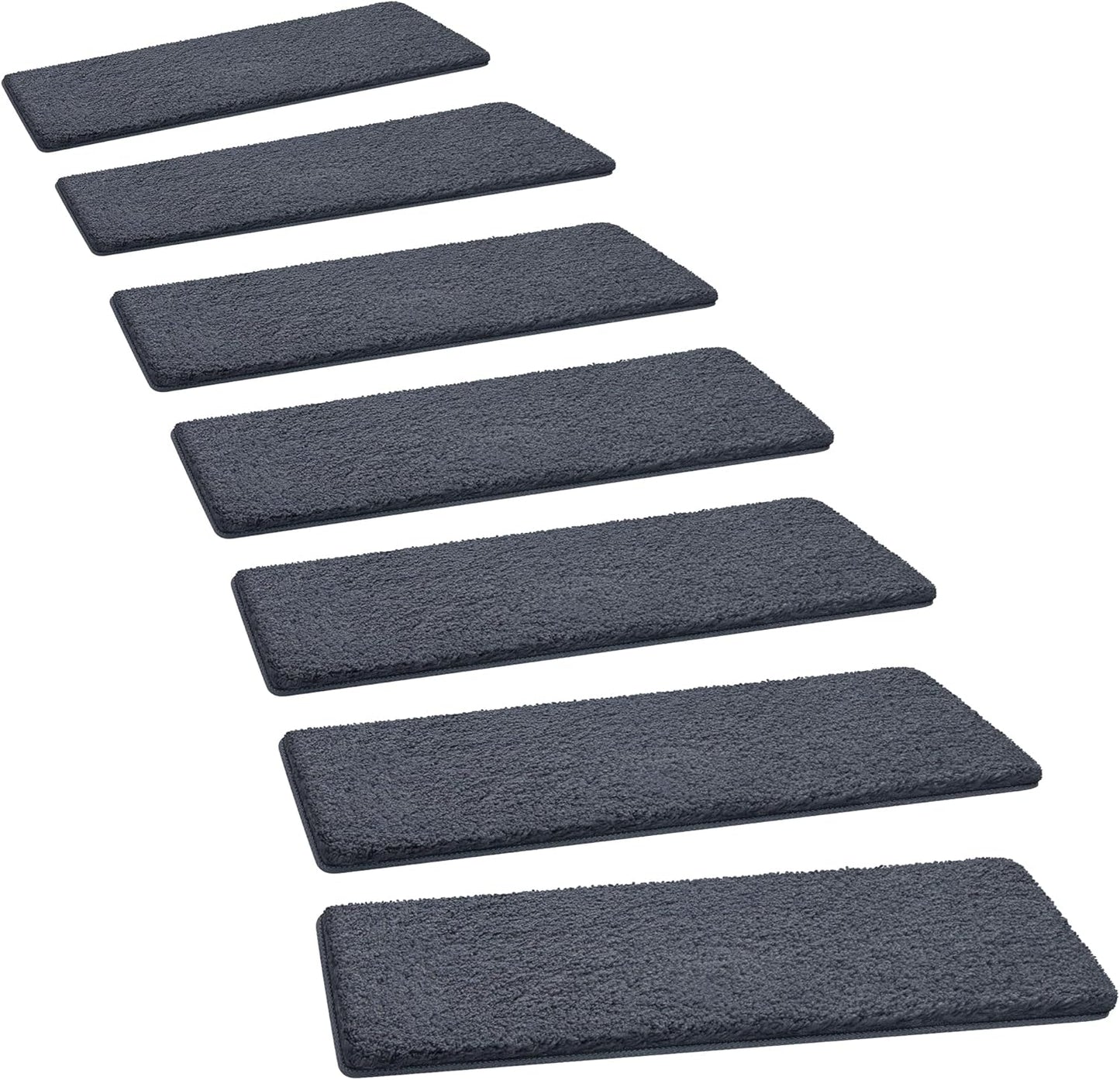 PURE ERA Carpet Stair Treads Ultra Plush 9.5" X 30"Soft Bullnose Indoor Stair Protectors Pet-Friendly Non-Slip Skid Resistant Tape Free Washable Reusable(14 Pieces, Cream Gray)