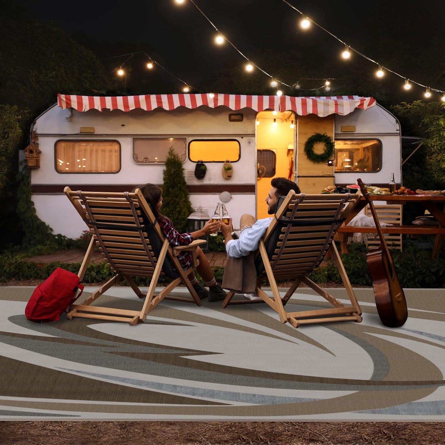 EEZ RV Products 9'x18' GW Heavy Duty Reversible/Durable Outdoor Patio/RVing Mats(9ft x18ft Grey) Come with Large Storage Bag & 6 Sets of Stakes and Washer