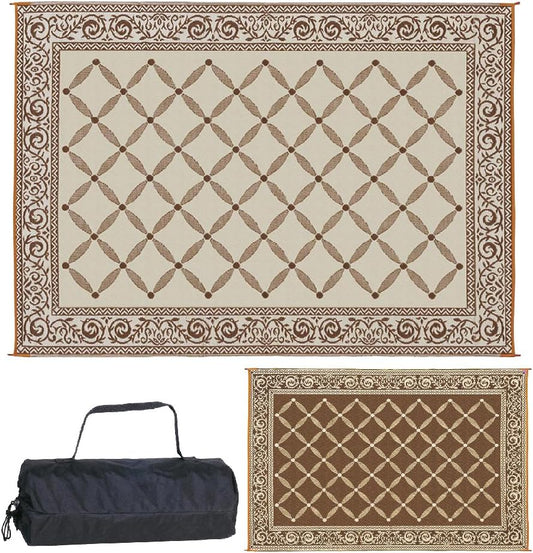 Stylish Camping 119127 9-feet by 12-feet Reversible Mat, Plastic Straw Rug, Large Floor Mat for Outdoors, RV, Patio, Backyard, Picnic, Beach, Camping (Brown/Beige)