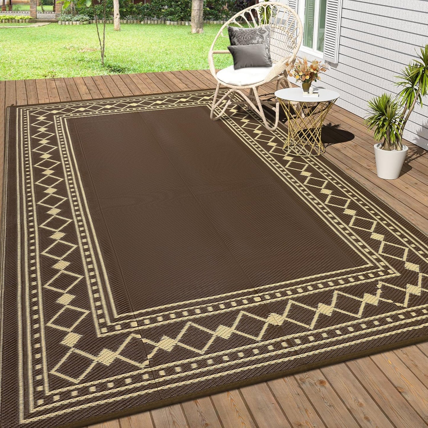 Garvee Outdoor Rug 10'x20' for Patios Clearance, Reversible Outdoor Plastic Straw Waterproof Camping Carpet, Large Area Rugs Patio Mats for Outside RV, Camper, Deck, Porch, Beach, Picnic (Black/Grey)