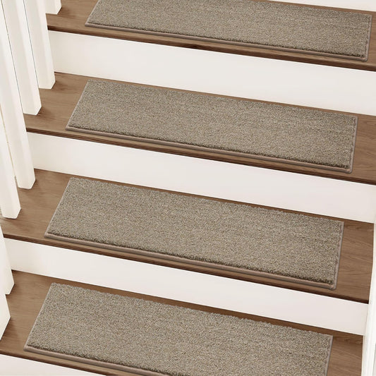 COSY HOMEER Stair Treads Non-Slip Carpet Stair Treads for Wooden Steps, Indoor Stair-Runner Rugs for Kids Elders & Pets 28"x9" (15Pc, Beige)